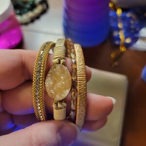 Champagne Chic Druzy Quartz Multi Strand Bracelet W/ Magnetic Clasp